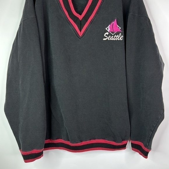 Vintage BAC Premier Seattle Sailing Black Vneck Sweater XL 80s - Picture 3 of 8